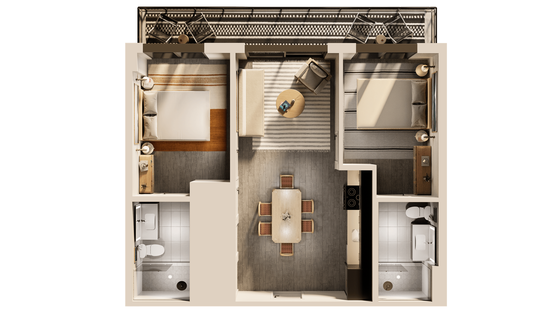 A top-down view of a bathroom layout with a toilet